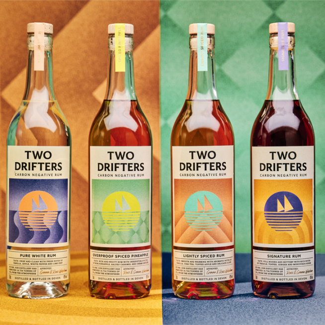 Two Drifters Carbon-negative rum sustainable glass bottle made by Verallia
