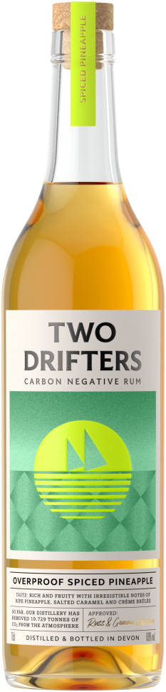 Two drifters carbon negative rum's glass bottle made by Verallia