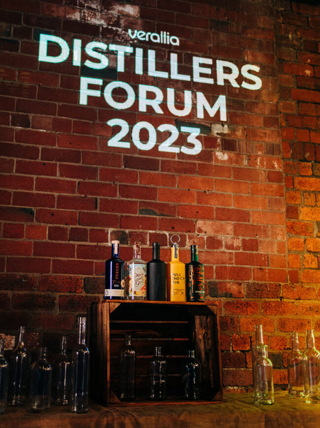 Front showcase of bottles at Verallia Distillers Forum 2023