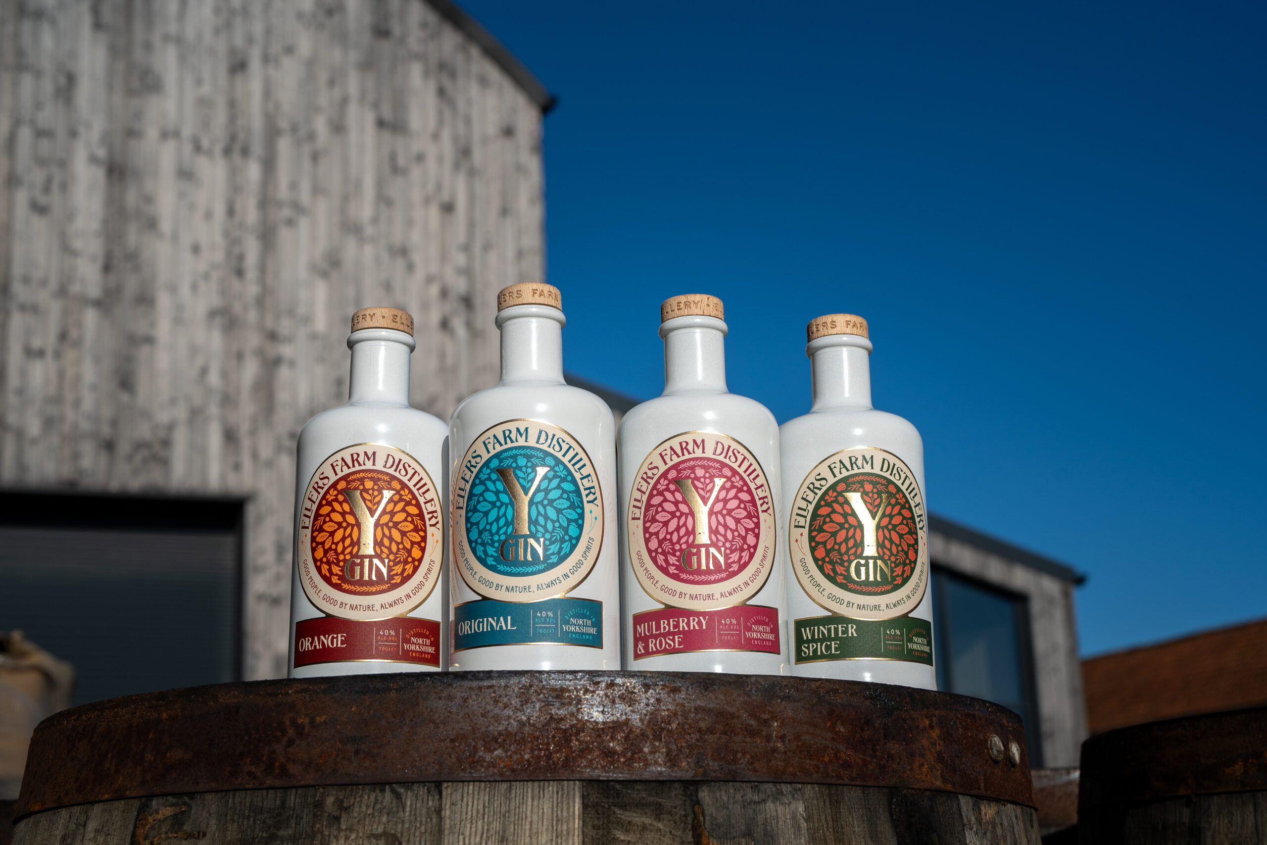 An image of the Ellers Farm Y-Gin bottles