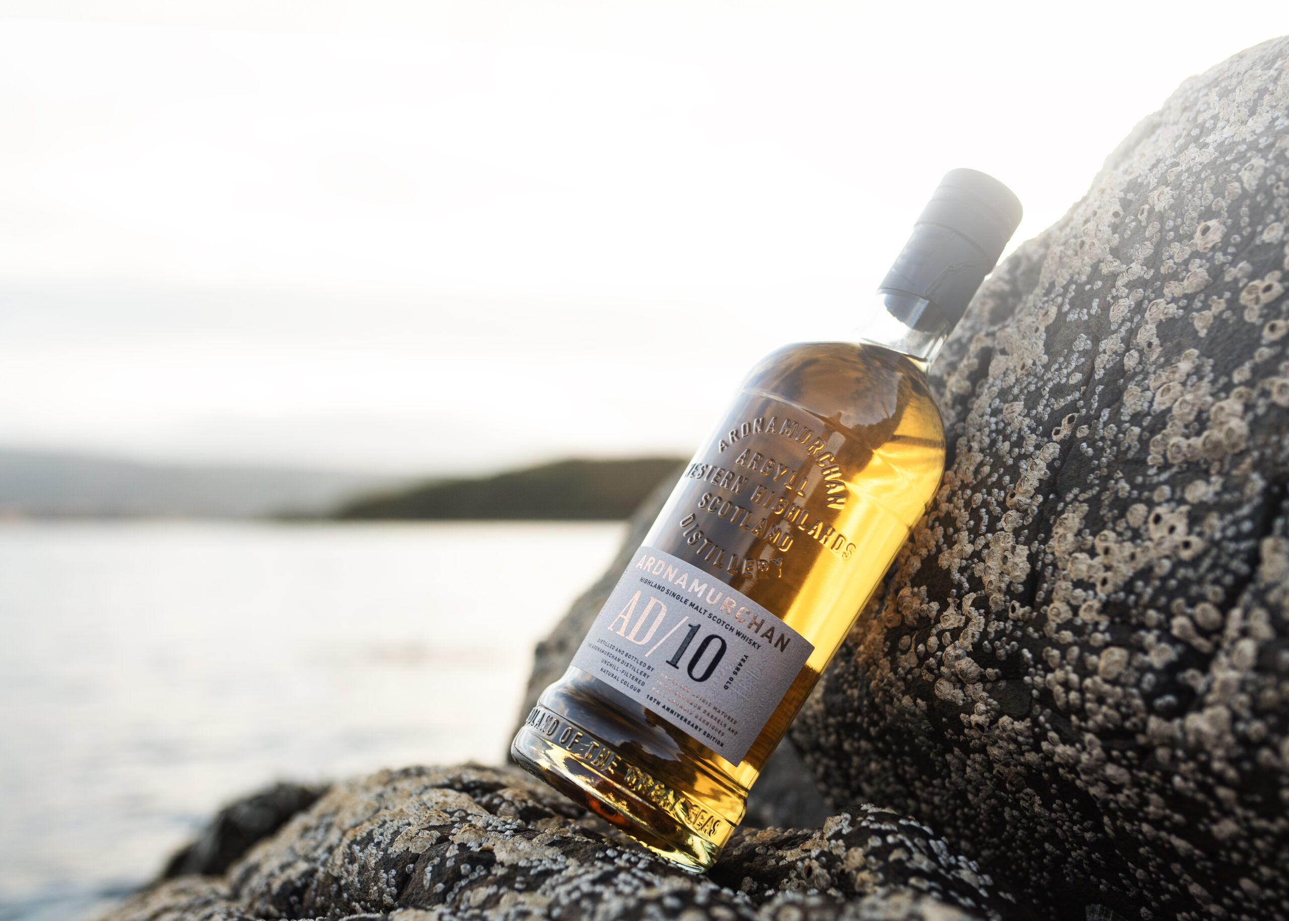 Ardnamurchan whisky glass bottle made by Verallia, featuring unique embossing
